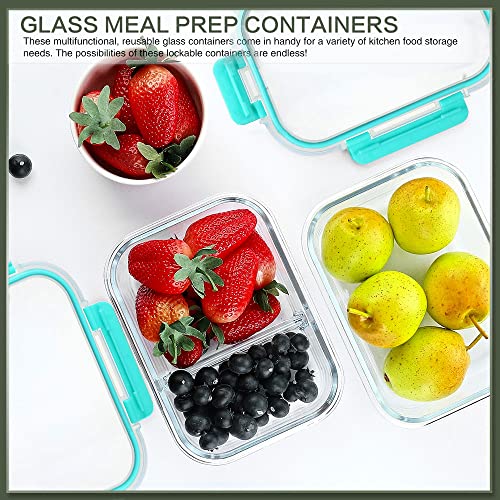 10 Packs 30 oz Glass Meal Prep Containers with Lids, Green | Glass Food Storage Containers, Airtight Lunch Bento Boxes, Microwave, Oven, Freezer and Dishwasher - color: Green