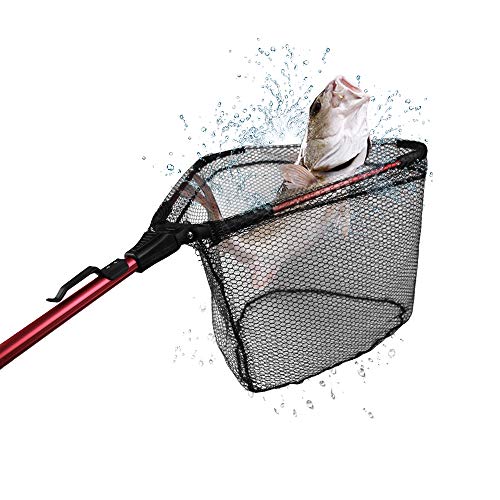 YVLEEN Folding Fishing Net - Foldable Fish Landing Net Robust Aluminum Telescopic Pole Handle and Nylon Mesh 16inch Hoop Size - color: B:16”/40cm Hoop Size (Fixed Handle) Red