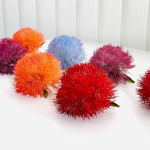 Aquarium Décor Red Artificial Flowers, Fake Pine Plants with Base Grass, Fish Tank Ornament, Plastic Aquatic Landscape Decor