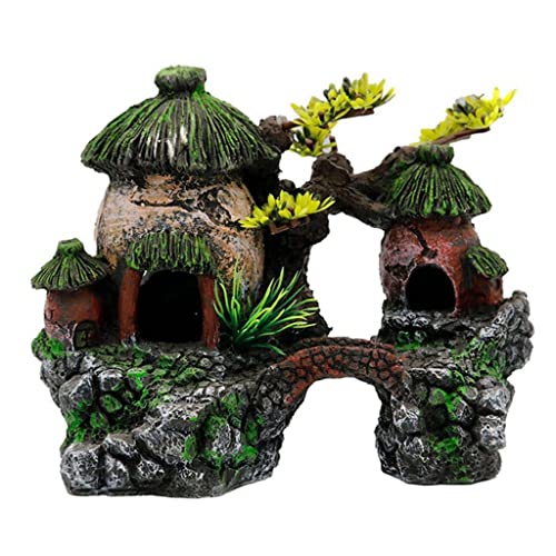 Resin Simulation House Model Aquarium Decoration Fish Tank Landscape Ornament Two-Story Simulation Bridge Stone House
