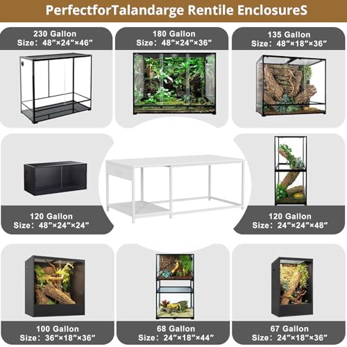 4x2x2 Reptile Enclosure Stand – 48"x24" Tall Reptile Tank Stand for 120 Gallon Aquarium Stand, Bearded Dragon Cage, Snake Enclosure & Stackable Terrarium with LED Light - color: White