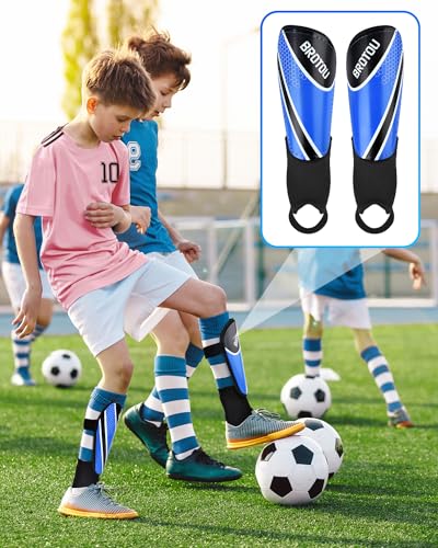 BROTOU Shin Guards Soccer Youth, Soccer Shin Guards for Kids 3-15, Light Weight Adjustable Straps Shin Pads Protection Equipment with Ankle and Leg Calf Protection - color: BLUE, size: X-Small