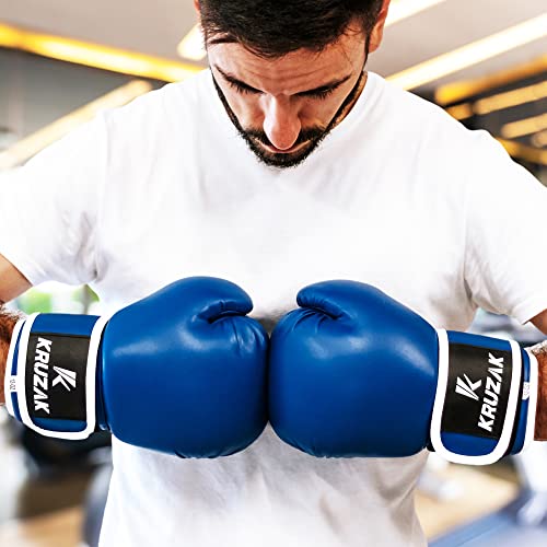 Kruzak Plain Boxing Gloves for Sparring, Kickboxing, Muay Thai, Martial Arts & MMA Fighting - Men & Women Punch Bag Mitts Training and Focus Pads Punching - color: Blue, size: 16 oz