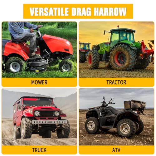 4FT Drag Harrow Driveway Grader Heavy Duty Power Lawn Rake with 4FT Chain Tow Behind for ATV, UTV, Tractor, Mower, Land Leveler for Gravel, Sand, Soil, Hay - size: 4FT