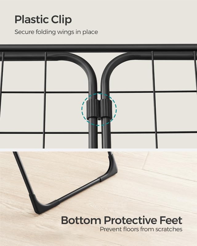 SONGMICS Clothes Drying Rack, Metal Laundry Drying Rack, Foldable, Space-Saving, Free-Standing Airer, with 2 Gullwings, Indoor Outdoor Use, Bed Linen Clothing, Black ULLR540B01 - color: Black, style: 2 Gullwings(19.7"D)