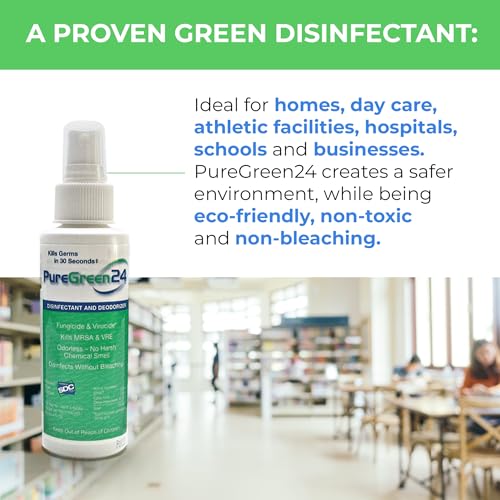 PureGreen24 Safe & Effective Disinfectant. Kills Deadly Germs including RSV Norovirus MRSA Staph 2026 flu Bird flu Contains No Toxic Chemicals Odorless Child & Pet Safe (2) 4oz Spray Bottle