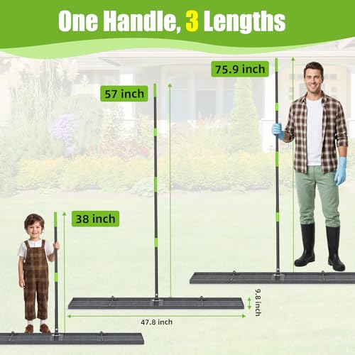 GARDTECH 48x10 Inch Lawn Leveling Rake Heavy Duty Adjustable Handle Yard Tool – Reinforced Steel Landscape Rake for Lawn Leveling, Soil Grading, Golf Course & Backyard Care - size: 48''x10''