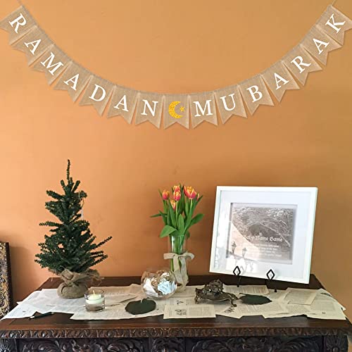 Burlap Ramadan Banner - Rectangular, Brown, Beige - 78 Inches - color: ramadan mubarak