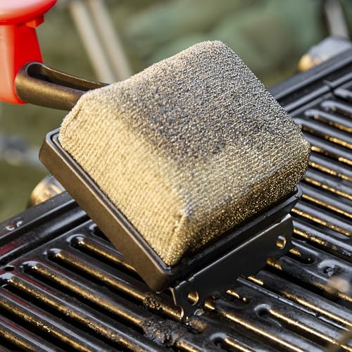Feasto 6-in-1 Bristle-Free BBQ Grill Brush for Grill & Griddles | Interwoven-Tech & Thermal-Sensitive Sponge, Stainless Steel Scraper, 360° Rotating Knob, Bottle Opener & Grates Hook - color: Black