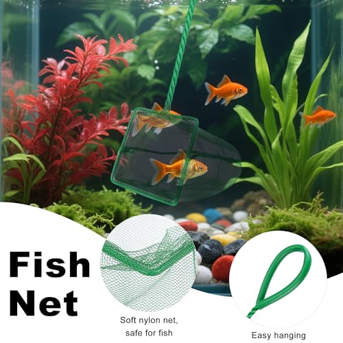 7pcs Aquarium Cleaning Kit Fish Tank Cleaning Tools Set | Professional Fishtank Cleaner Including Algae Scraper Brush Tweezer Gravel Vacuum Fish Net Duster for Dirt Water Change