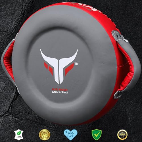 Mytra Fusion Boxing Round Pad Kickboxing Coach Training Punching Focus Mitts for Martial Arts, MMA & Muay Thai, Strike Boxing Focus Pads for Speed, Focus & Accuracy - color: Grey/Red