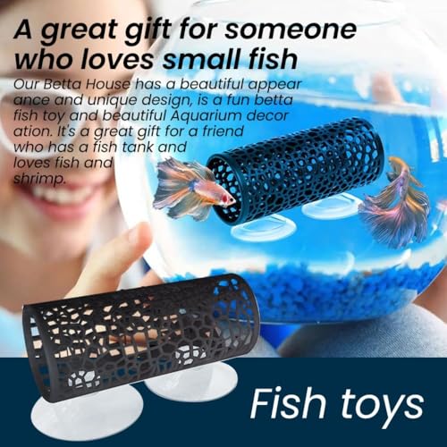 Fish Tunnel Small Hole Hollow Fish Hideout Resting Tube with Suction Cup for Fish Tank Aquarium Ornaments Decoration(Black)