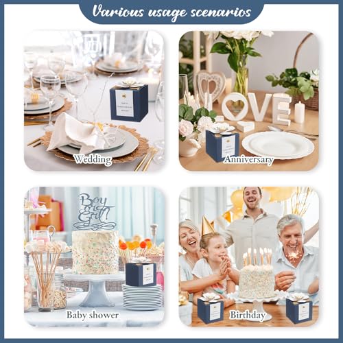 Affrolling 50 Pcs Wedding Favor Boxes with Thanks Card Square Flower Candy Boxes Paper Bridal Gift Box for Guests Wedding Bridal Shower Birthday Party Anniversary (Blue) - color: Blue