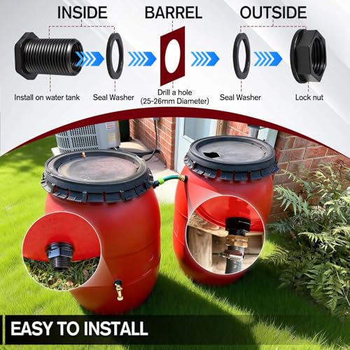 2 Packs PVC Garden Hose Bulkhead Fitting with Plug, 3/4" Male GHT, 1/2" Female NPT Double Threaded Bulkhead Water Tank Connector Drain/Flush Port Kit for Rain Barrels, Aquariums, Water Tanks