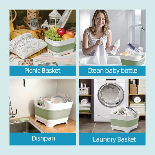 Collapsible Wash Basin for Baby Bottles - 2.4 Gallons Portable Wash Bin for RV Camping Sink, Space-Saving Dish Tub.Laundry & Utility Room Sinks (Green) - color: Green
