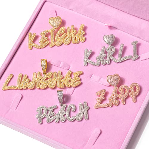 Lulu Mel Iced Out Personalized Cursive Name Necklace For Trendy Women, Custom Handmade Nameplate Pendant With Cuban Link Chain, White Gold Plated Hip Hop CZ Diamond Jewelry Gifts - color: Gold