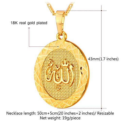 U7 Allah Pendant Necklace with Chain Platinum / 18K Gold Plated Muslim Jewelry Islamic Pendant - color: 05.Gold Plated