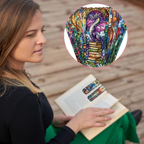 Dragon Sword Bookmark Magnetic Gifts - Wxiben 30 Pcs Stained Glass Window Dragon Bookmarks Magnets Fantastic Book Marks Page Marker Clip Gift for Women Men Students Teacher Reading Bookish - style: Dragon Sword