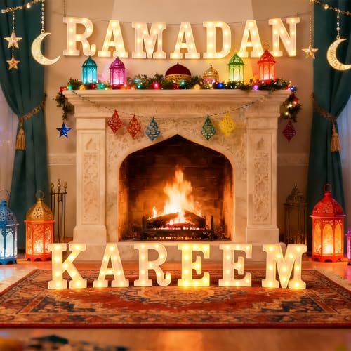 Aurelema Sukkot Large LED Letter Sign LED Lights, Ramadan Kareem, 8.27 Inches - color: Ramadan Kareem, size: 6.3 Inches