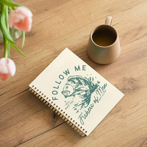 WUCHJ Green and Yellow Pink Retro Fish Christian Notebook, Matthew 4:19 Bible Verse Journal, Religious Scripture Spiral Notebook Journal for Note Taking, Christian Faith Based Gifts for Women Men, 5.5x8.3 Inch - color: yellow fish follow me