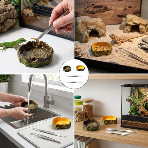 Reptile Water Dish and Reptile Water Bowl, 4 Pcs Reptile Food Dish for Bearded Dragon Water Bowl and Hermit Crab Water Bowl, Durable Reptile Feeding Dishes with Non-Slip Base for Various Pet Habitats