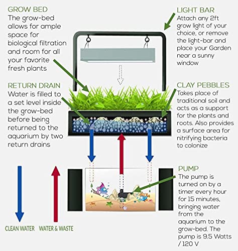 Aquaponics Garden, Self-Sustaining Desktop Aquarium Hydroponics Ecosystem Kit, fits Standard 10 Gallon Aquariums