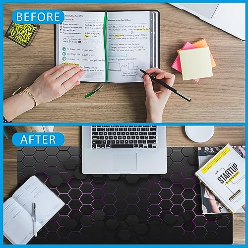 Grid with Purple Light Large Gaming Mouse Pad,Waterproof Desk Mat for Desktop,Non-Slip Rubber Base Mousepad with Stitched Edges for Laptop Office and Home 35.4X15.7 Inch - color: Grid With Purple Light