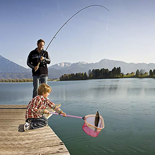 Kids Fishing Net - Telescoping Bait, Minnow, and Butterfly Net With 11.4" Depth, Handle Extends to 30" for Easy Catch and Release - color: Pink-1pack