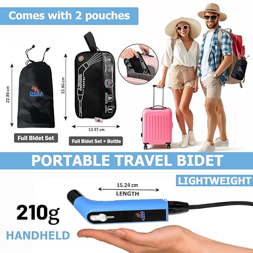Orca Portable Travel Bidet Bottle Handheld Personal Sprayer, Electric Travel Bidet Camping Bathroom Personal Hygiene Cleaning Baby Care Toilet Sprayer Cleaning + 2 L Pouch