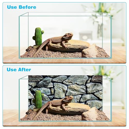 PINVNBY Reptile Terrarium Background 2 Pack 48 x 24 inches Double-Sided Reptile Tank Background Polyester Reptile Habitat Decor with Tape Green Plants & Natural Rock Aquarium Decoration - size: L: 48" x 24"
