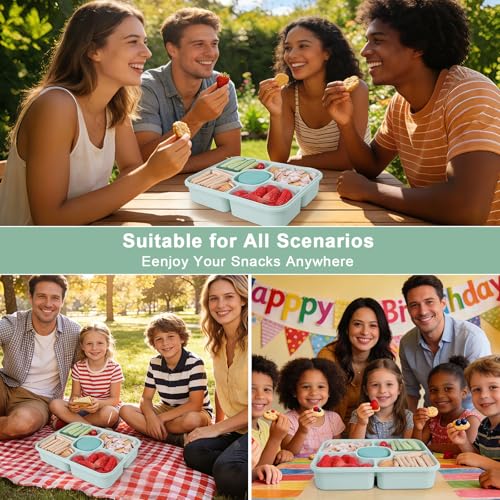 Large Snackle Box Container with Dip Container, 5 Compartments Snack Container with Lid and Handle, Veggie Fruit Divided Serving Tray for Party, Picnic, Dishwasher Safe, BPA-Free - color: Green