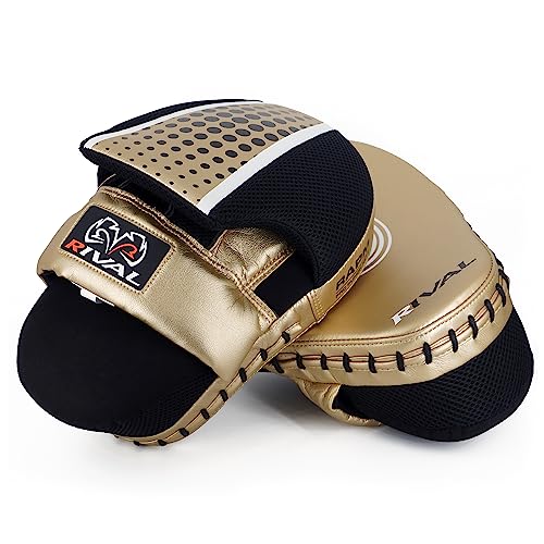 RIVAL Boxing RAPM Pro Punch Mitts - Padded Finger Protector, Pre-Curved, High-Density, Impact-Resistant Foam, and Airflow System - color: Gold