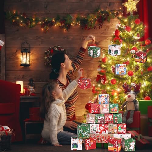 ONESING 24 Pcs DIY Christmas Advent Calendar Boxes for 2024, 24 Days Countdown Calendar Gift for Adults and Kids Christmas Cardboard Number Boxes Make & Fill Your Own Advent Calendar Boxes Lovely Xmas Party Present - color: Style-A