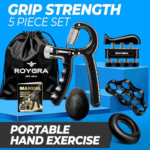 roygra Grip Strength Trainer (5 Pack), Forearm Strengthener, Hand Strengthening Devices, Hand Exercisers for Strength, Finger Strengthener, Wrist Exerciser, Baseball Climbing Calisthenics Basketball