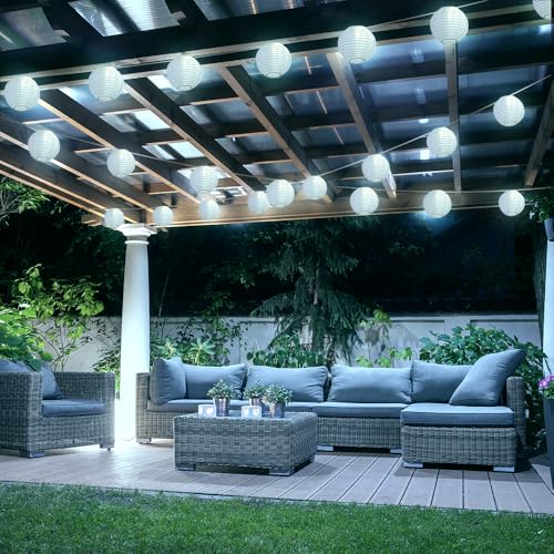 StarryEver Lantern String Lights Outdoor Plug in, 40Ft Connectable Warm White & White Lantern Lights with Remote Control, 40 LEDs String Lights Outdoor for Patio Balcony Garden Bedroom - size: 40ft warm white+white
