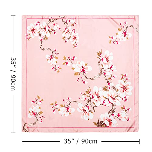 DRESHOW 35” Large Square Satin Head Scarf - 4Pcs Silk Accessories Classic Patterned Squares Beach Bandanas for Women - color: 4 Pcs: Turquoise, Pink , Purple Black, Beige