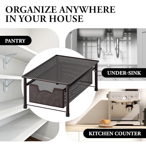 Simple Houseware Stackable Cabinet Basket Drawer Organizer, Bronze - color: Bronze, size: 1-Tier