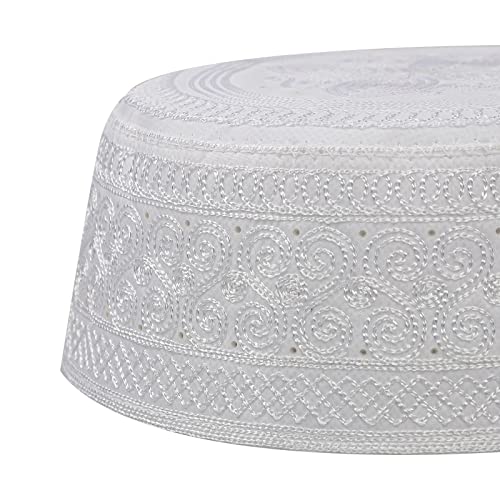 Islamic Men's Hat Men Muslim Prayer Kufi Hat Arabian Top Embroidered Men Hajj Mosque Headwear Beanie Skull Cap - color: White-a