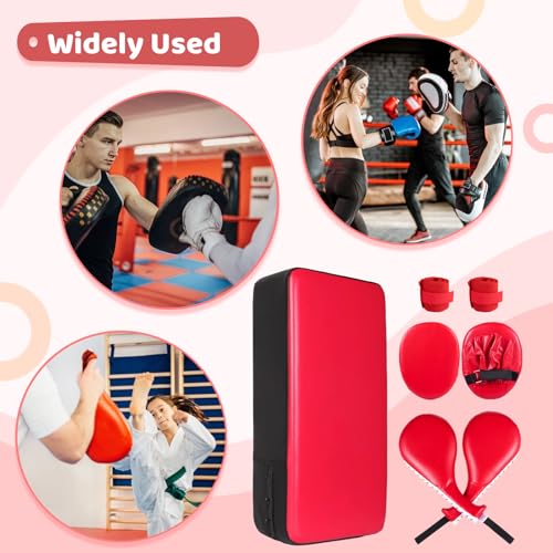 7 in1 Taekwondo Kick Pad Set, Boxing Training Equipment, Martial Art Kicking Pad, PU Leather Boxing Focus Pad, Target Punching Pads and Hand Wraps for Karate, Sparring, MMA, Muay Thai - color: Red