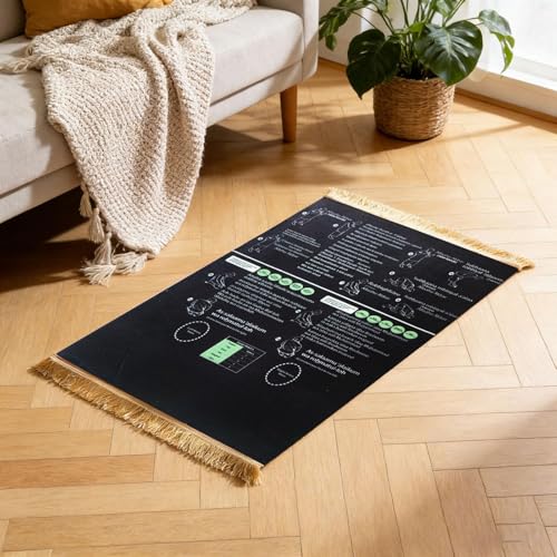 Read in English and say it in Arabic Guided Prayer Mat, Prayer Mat with Instructions, Non-Slip Bilingual Guided Prayer Mats for New Muslims, Salah and Meditation (Black, 120x80cm)