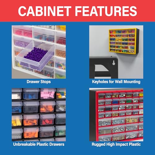 Akro-Mils 44-Drawer Plastic Storage Cabinet, 20"W x 6"D x 16"H, White - color: White, size: 44 Drawer, style: 1 Pack