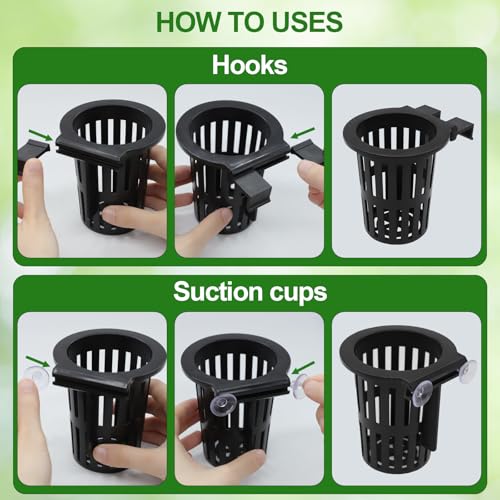 4-Pack Aquarium Plant Holders with 3-Size Hooks and Suction Cups | Three Extension Hook Sizes, Strong Suction Cup Mounting, Ideal for Fish Tanks, Aquaponics and Aquatic Plant Cultivation