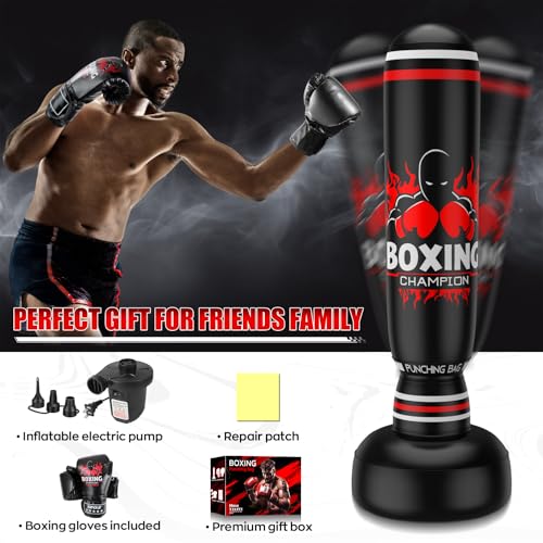 Freestanding Punching Bag for Adults Teens, 69'' Boxing Bag with Stand, Includes Boxing Gloves & Air Pump, Kick Boxing Training Equipment for MMA, Muay Thai, Kickboxing, Fitness for Beginners - color: Red