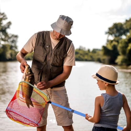 PLUSINNO Kids Fishing Net, Telescopic Lightweight Landing Net with Aluminum Pole Handle and Nylon Mesh, Catch and Release Butterfly Net for Kids Youth Outdoor - color: 2 Pack (Blue)