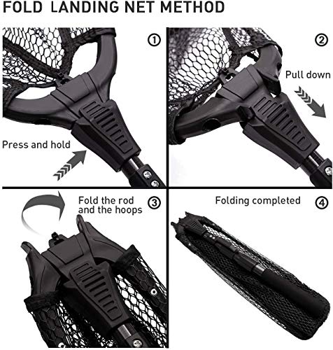 SANLIKE Collapsible Telescopic Fishing Net Rubber Coated Salt/Freshwater | Rubber coated net, fiberglass pole, non-slip rubber handle, various telescopic sizes, one-click storage - color: Black, size: 17 inches to 43