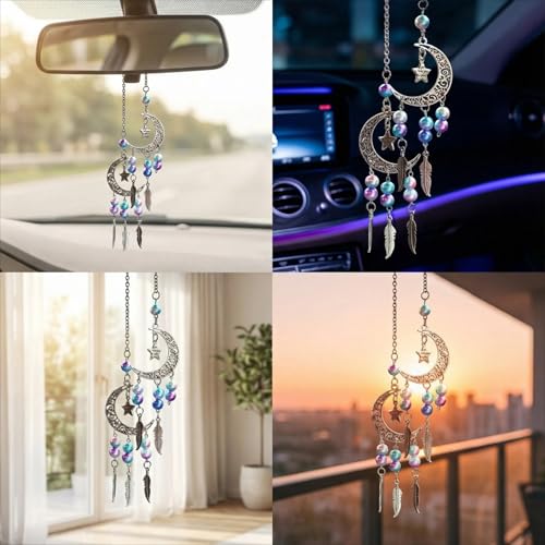 Car Charm,Beautiful Moon Car Rear-View Mirror Pendant,car Mirror Hanging Accessories - color: Silver