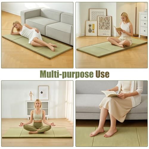 HAGiHARA Japanese Tatami Mat,Rush Grass Portable Folding Mat,Futon Mattress Traditional Floor for Meditation,Yoga,Sleeping or Summer Use,35.4"x78.7"x0.8" - size: Twin