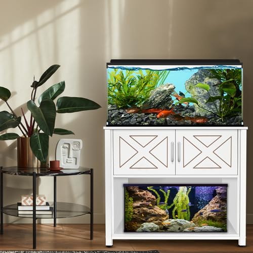 BEURUKU 40 Gallon Tank Stand with Cabinet and Power Outlets, Heavy Duty Metal Aquarium Stand for 40-50 Gallon Breeder Tank, Turtle Tank, Double Terrarium Stand, 660LBS Capacity, White - color: White, size: 40-50 Gallon