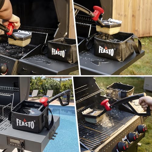 Feasto Collapsible Water Bucket for Grill Brush Cleaning & Soaking | Foldable Square Dunk Tank for Steam Grills, Multi-Use (Bucket Only, No Brush Included), Black - color: Black-1