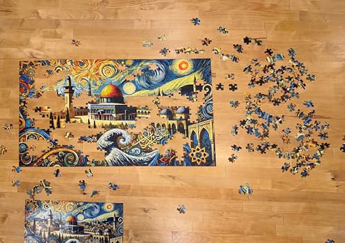 Biladona Jerusalem Puzzle 500 Pieces - Dome of The Rock Impressionist Style Jigsaw Puzzle - Holy Land Art Gift for Adults and Teens Magnetic Box and Fabric Bag